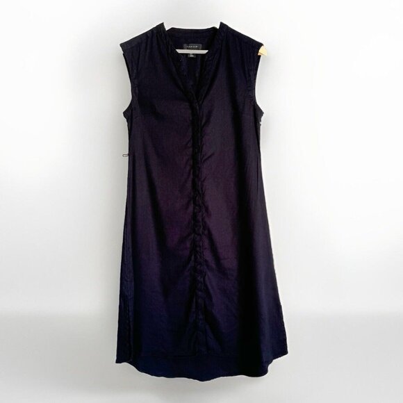 Tahari Linen Blend Midi Dress Womens Small Blue Button Down Sleeveless Nautical - Picture 1 of 9